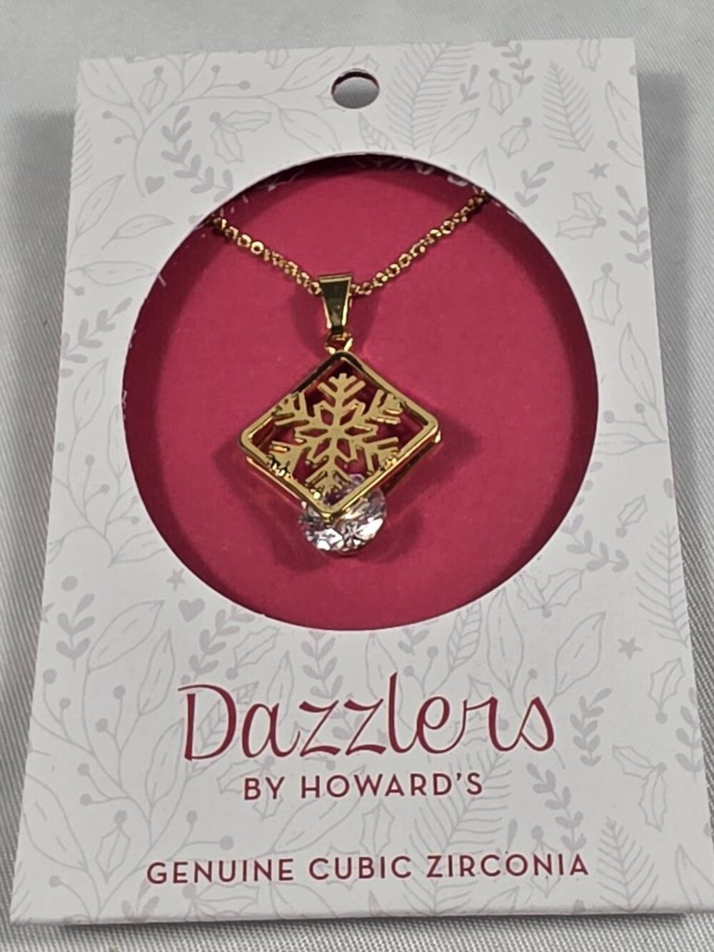 Dazzlers by Howard's Gold Tone Snowflake Necklace Cubic Zirconia Pendant Chain